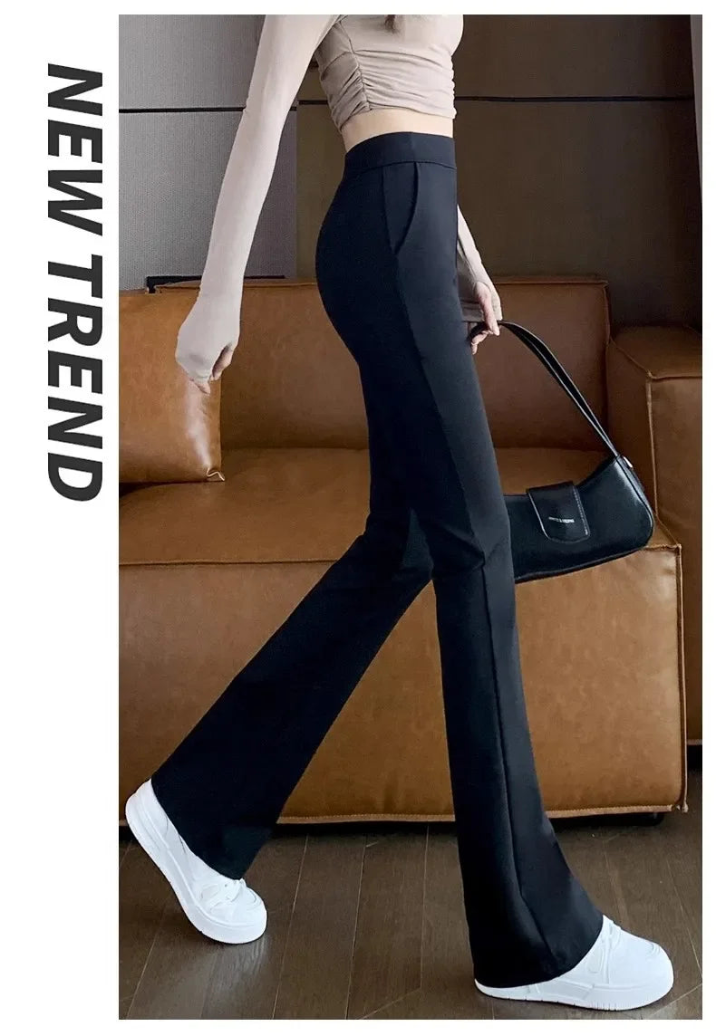 High-waisted Bell-bottom Pants Women's Spring/autumn New Arrival 2024 Petite Summer Thin Style Black Micro-flared Suit Pants