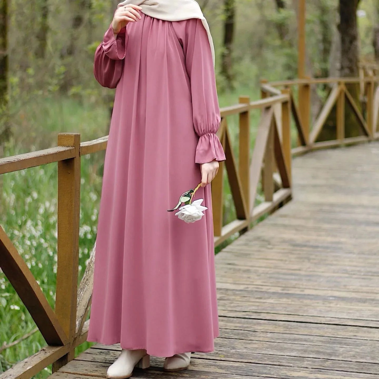 Fashion Chiffon Muslim Abaya Autumn Long Sleeve Wear With Pockets Femme Dress Islamic Clothing For Women Kaftans Solid - Seprincess