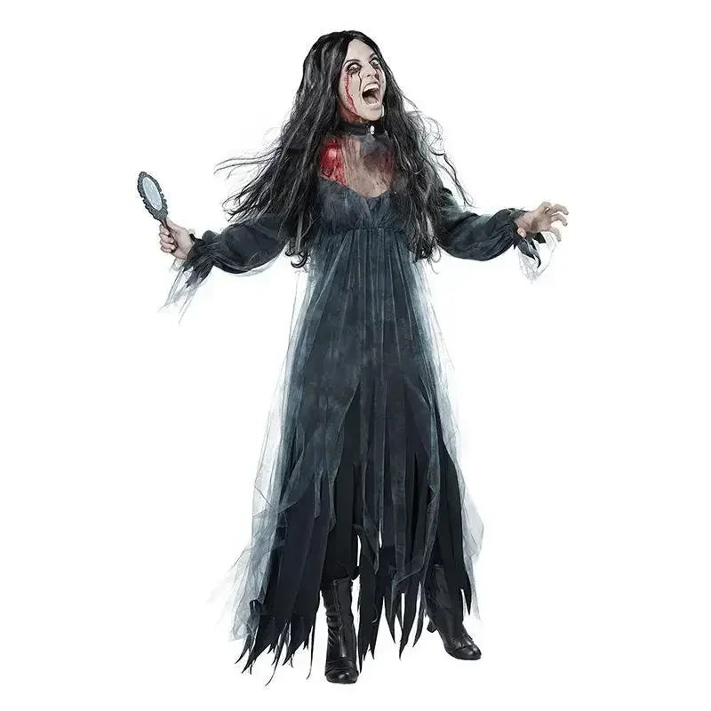 Halloween Costume Ghost Bride Witch High Quality Vampire Game Soft Cosplay Horror Demon Costume Black Gauze Dress - Seprincess