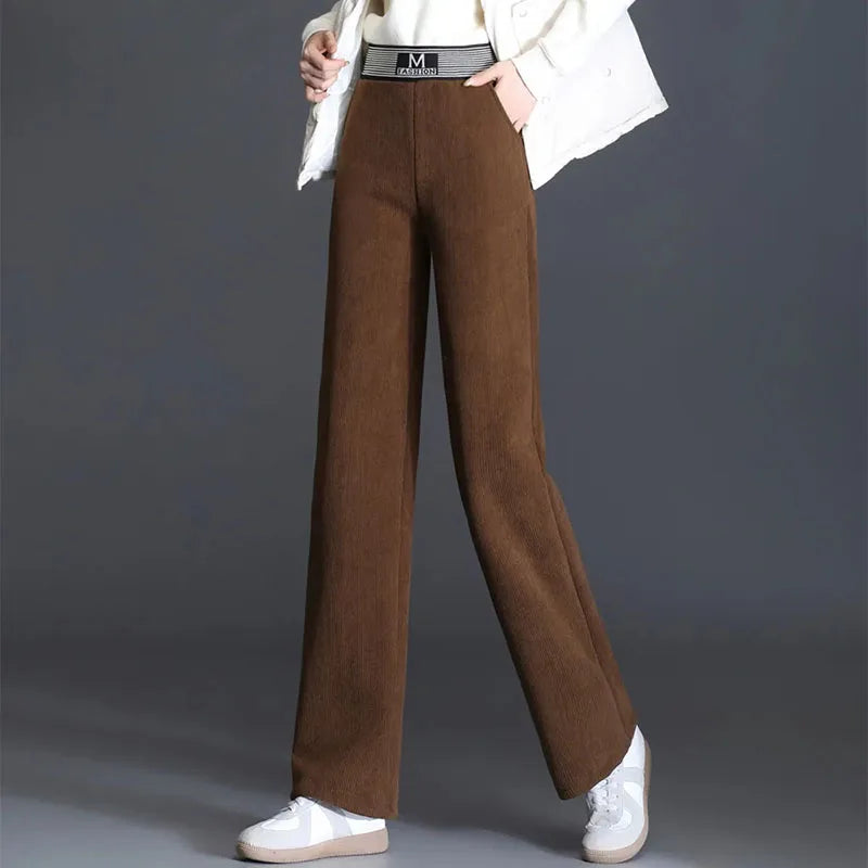 Autumn High Waist Women Corduroy Trousers Winter Thick Warm Wide Leg Pants Loose Fashion Streetwear Solid Straight Pants New