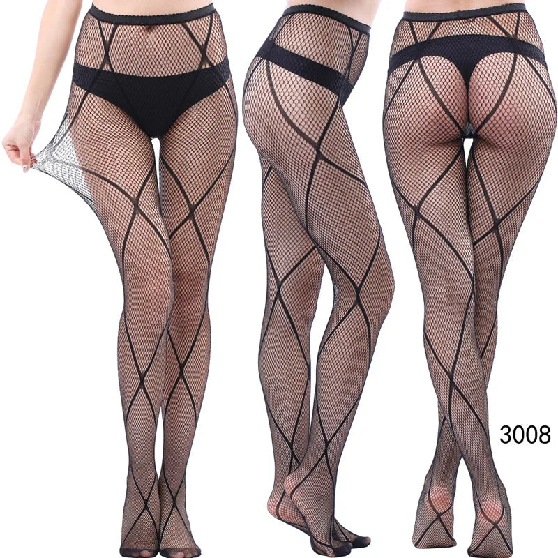 Women Sexy Fishnet Tights Jacquard Weave Seamless Pantyhose Yarns Garter Grid Fish Net Stockings Black Spider Gothic Lace Tights