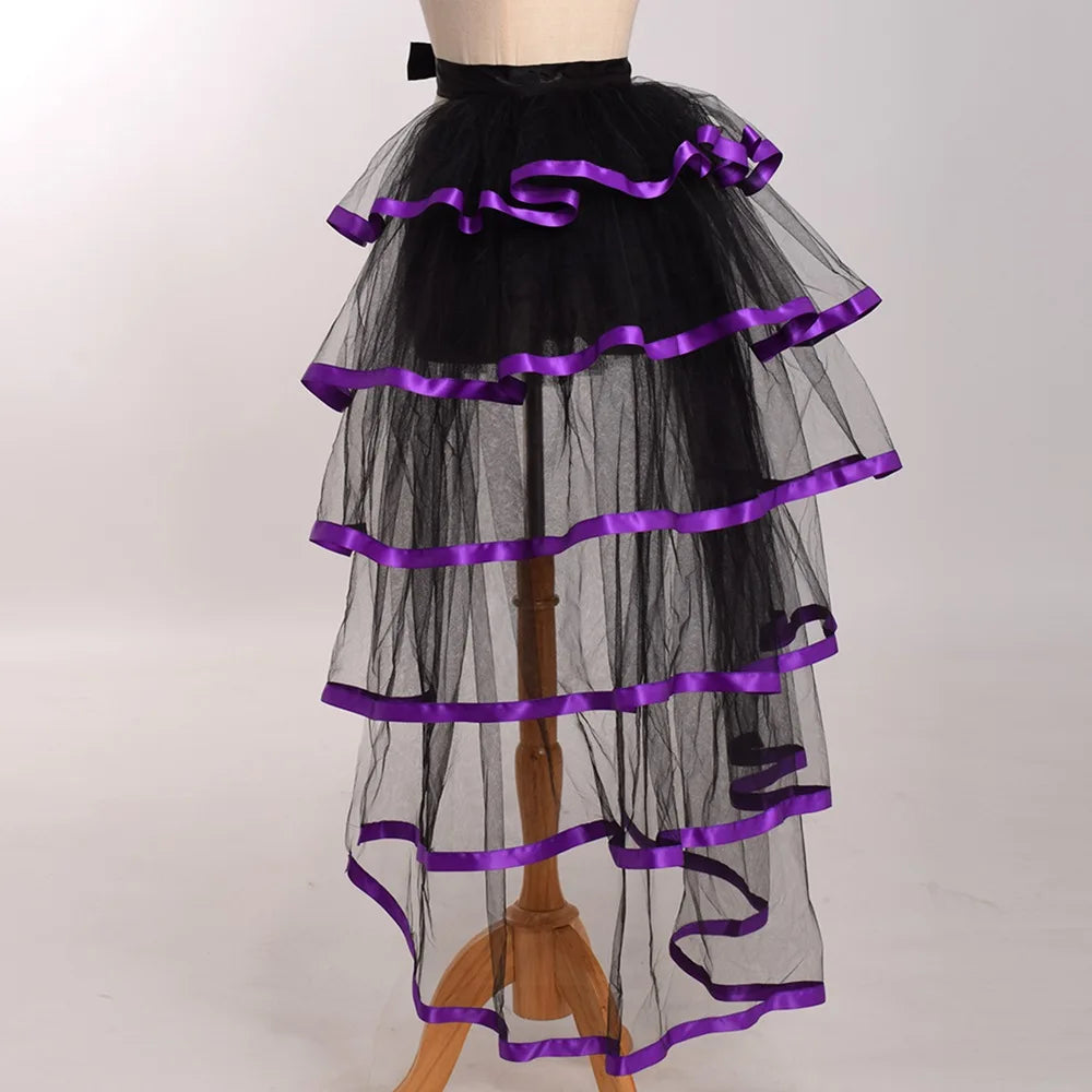 Women Punk Puffy Ruffle Tutu Bustle Skirts Sexy Steampunk Cocktail Party Tie-on Overskirt Gothic Tulle Skirt for Female