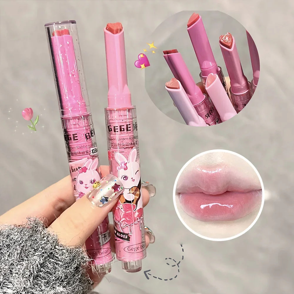 Solid Lip Gloss Gege Bear Garden Pink Rabbit Moisturizing Watery Colored Lip Balm Tender Lipstick Set - Seprincess