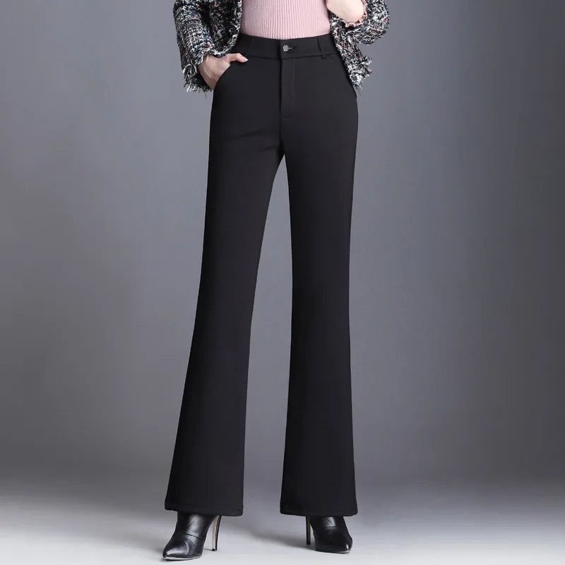 Women Plus Size High Waist Winter Autumn Fleece Velvet Plush Suit Pants Thicken Warm Office Flare Trousers Hot Lining 9XL 6XL