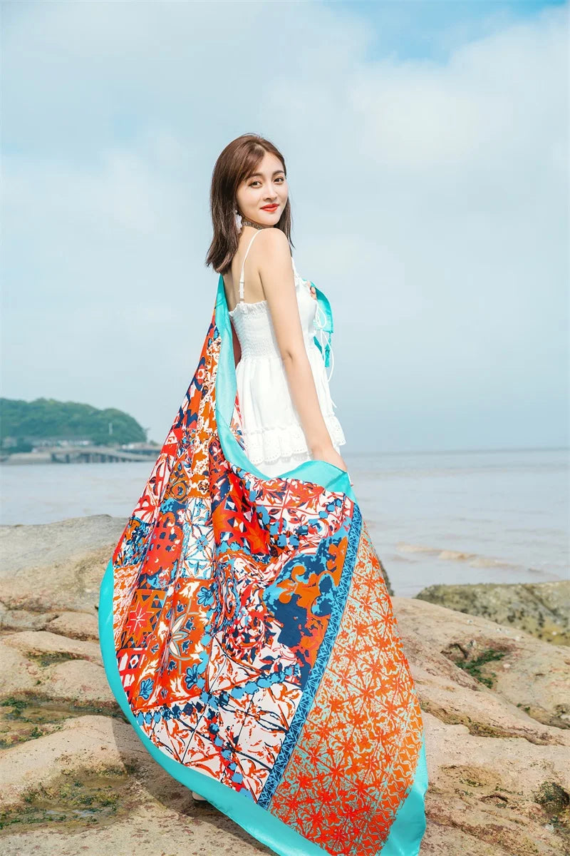 90x185cm  Printing Process Twill Summer Suncare Beach Dress Bikini Sarong Wrap Scarf Women Brazilian Swimsuit Bathing Cover-ups