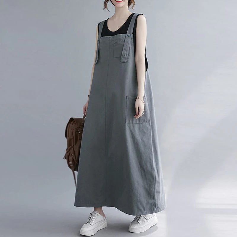 ZANZEA 2024 Summer Suspender Long Dress Women Sleeveless Fashion Pockets Maxi Vestidos Casual Adjustable Shoulder Strap Sundress - Seprincess