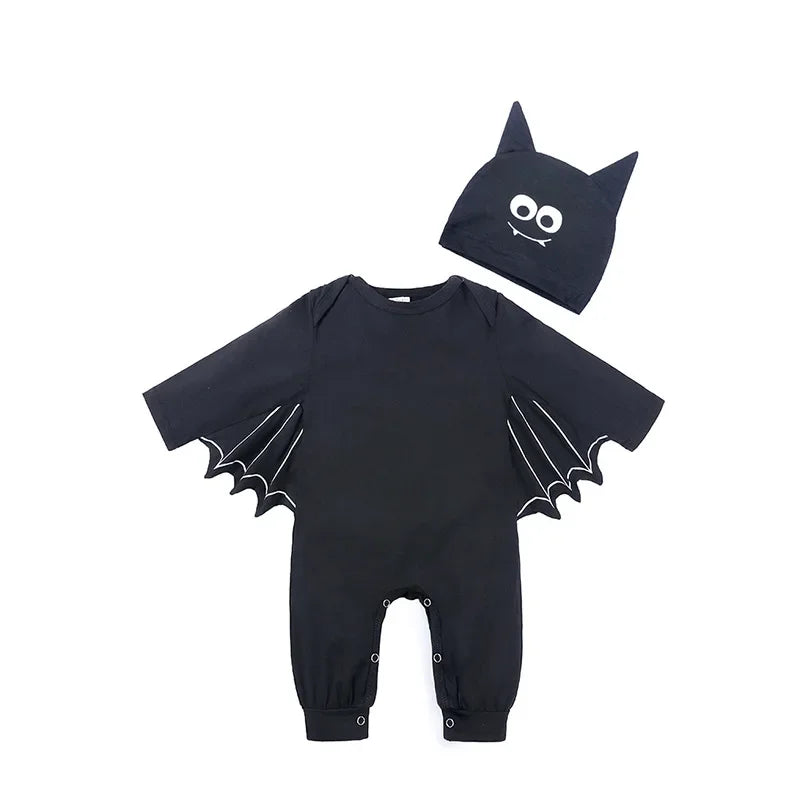 Halloween Baby Black Bat Costume Cosplay Romper Jumpsuit Infant Boys Girls Purim Party Carnival Fancy Dress Long Short - Seprincess