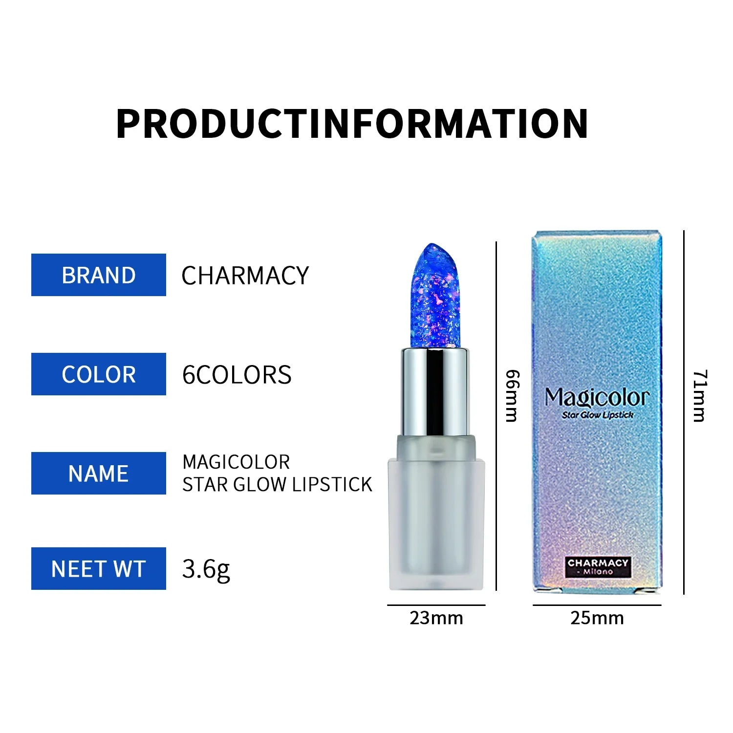 CHARMACY 6 colors Magicolor star glow lipstick PH change shift colors lip gloss nourish moisture professional lip makeup - Seprincess