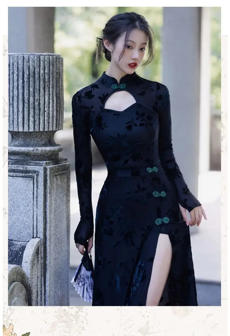 2024 Chinese Style Improved Qipao Dress Oriental Style Women Graceful Sexy Hollow Out Cheongsam Dress Lady Sexy Vintage Clothing - Seprincess