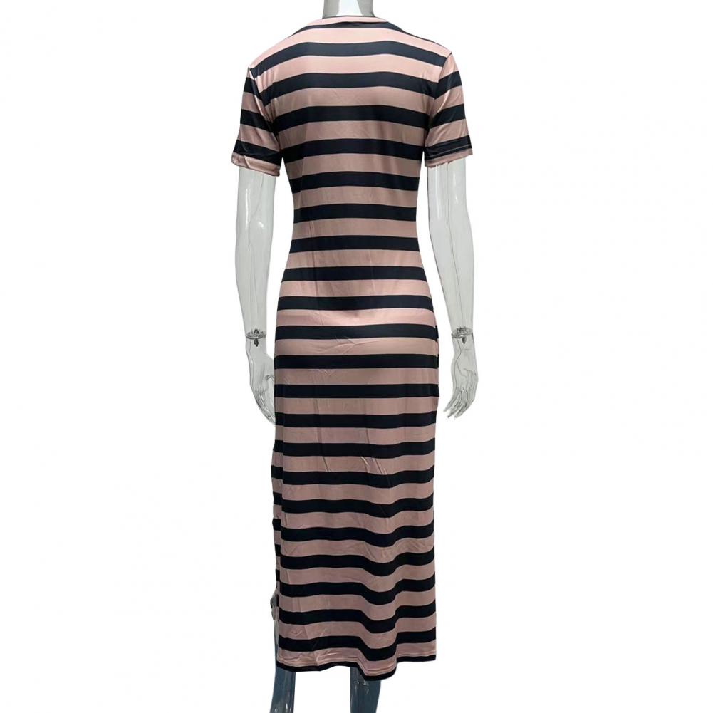 Summer Dresses 2023 Woman Plus Size Dresses For Women Casual Stripe Print V-neck Short Sleeve Loose Long Dress Robe Femme - Seprincess