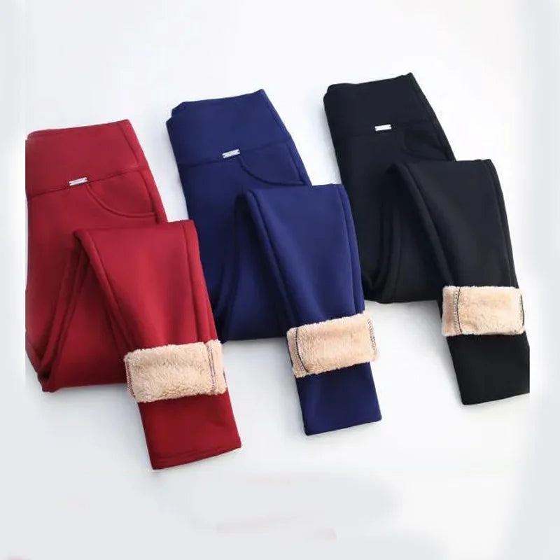 Super Warm Winter Pencil Pants Women Big Size 6xl Thicken Fleece Lined Slim Pantalones High Waist Office Lambwool Fluff Leggings