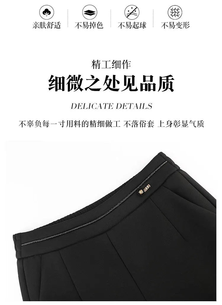 Winter Fleece Padded Pants Women's Cashmere Wool Thickened Black Autumn and Winter Casual Skinny Suit Pants