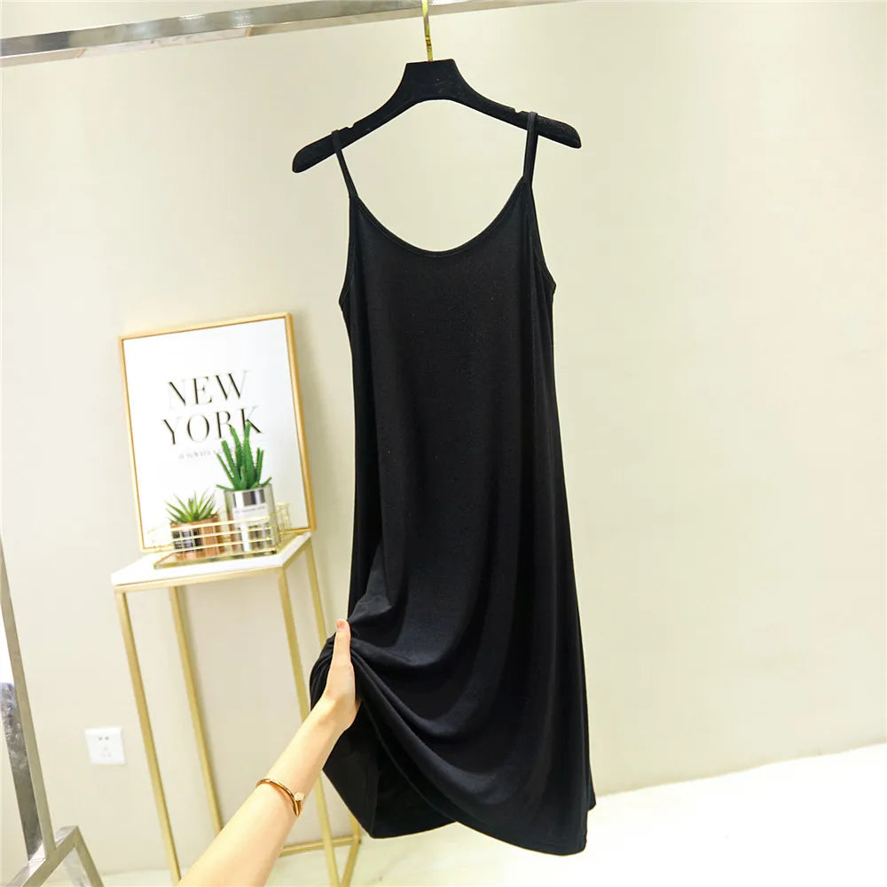 2022 O-Neck Dresses tops Women's Petticoat Woman Dress Slip Underdress Bottoming Straight Femmale Slips Woman Intimates Dress - Seprincess