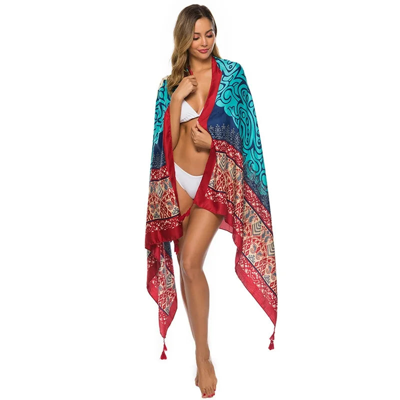 2018 New 90x180cm Twill cotton Pareo Beach Cover-Ups Women Large Beach Dress Bikini Bathing Swimwear Cover Up Sarong Wrap Scarf