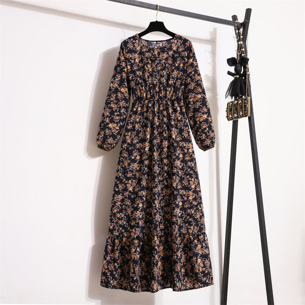 Autumn Spring Chiffon Dress Women Maxi Dresses VestidoesFashion Female Full Sleeve Vintage Printed Floral Casual Long Dresses - Seprincess