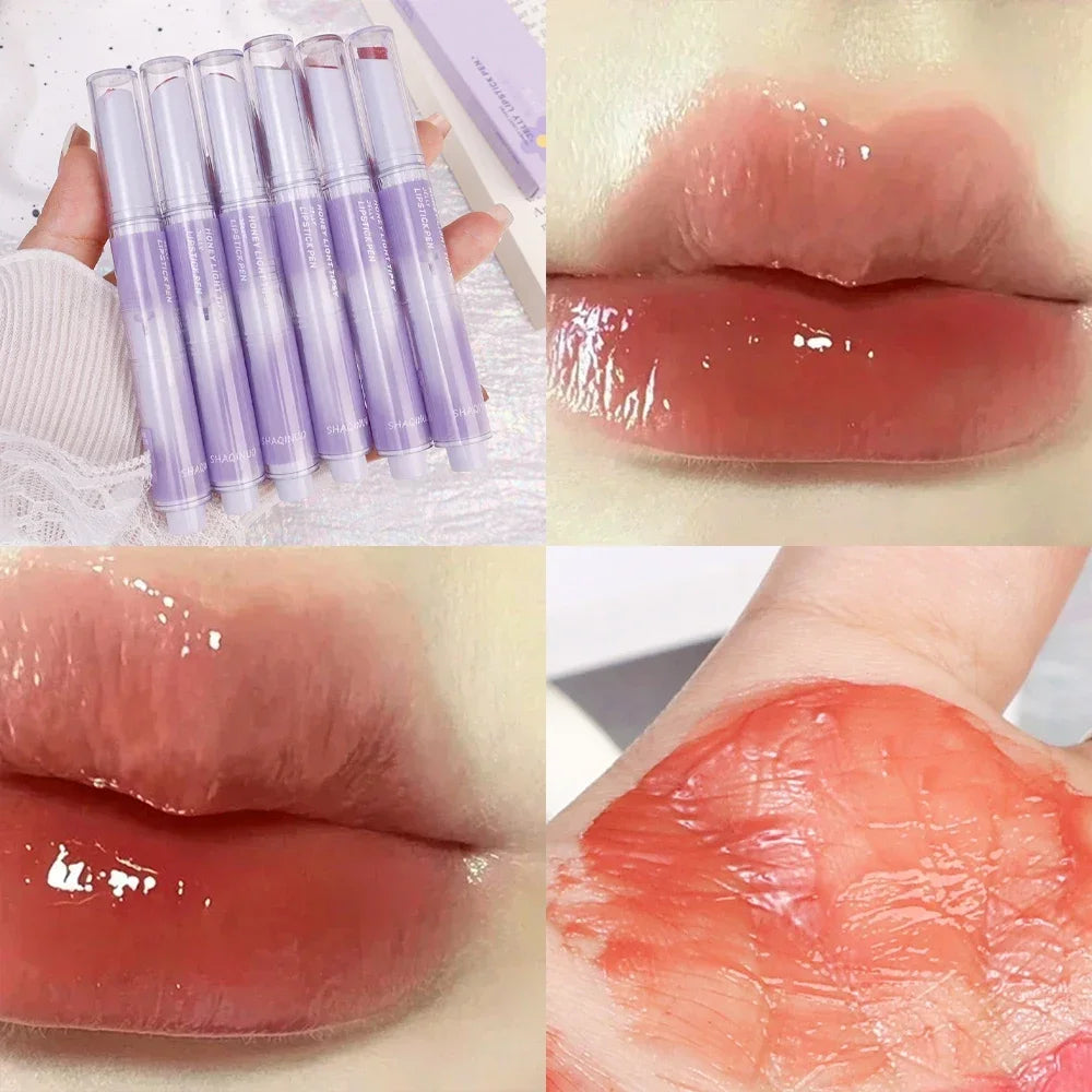 Jelly Pink Lipsticks Pen Moisturizing Lasting Mirror Water Light Solid Lip Gloss Glass Clear Lip Glaze Makeup Korean Cosmetics