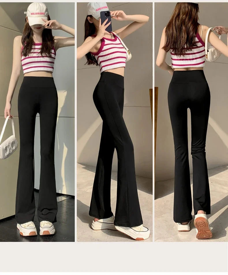 High Waist Slim Flared Pants Solid Sexy Leggings High Elastic Skinny Hip Liftting Pants Outdoor Trainning Fashion Yoga Tights