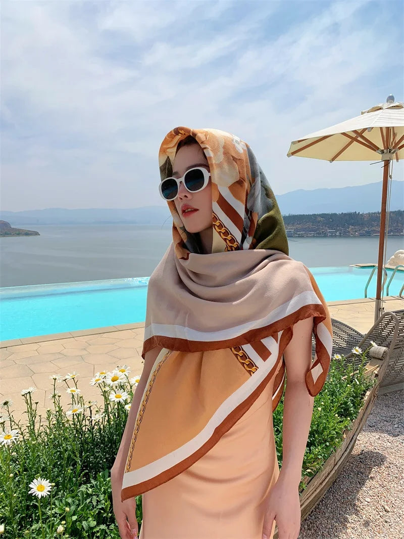 HOT 130x130cm large Velvet Texture Squar Travel Scarf Beach Dress Bikini Sarong Wrap Women Brazilian Swimsuit Bathing Cover-ups