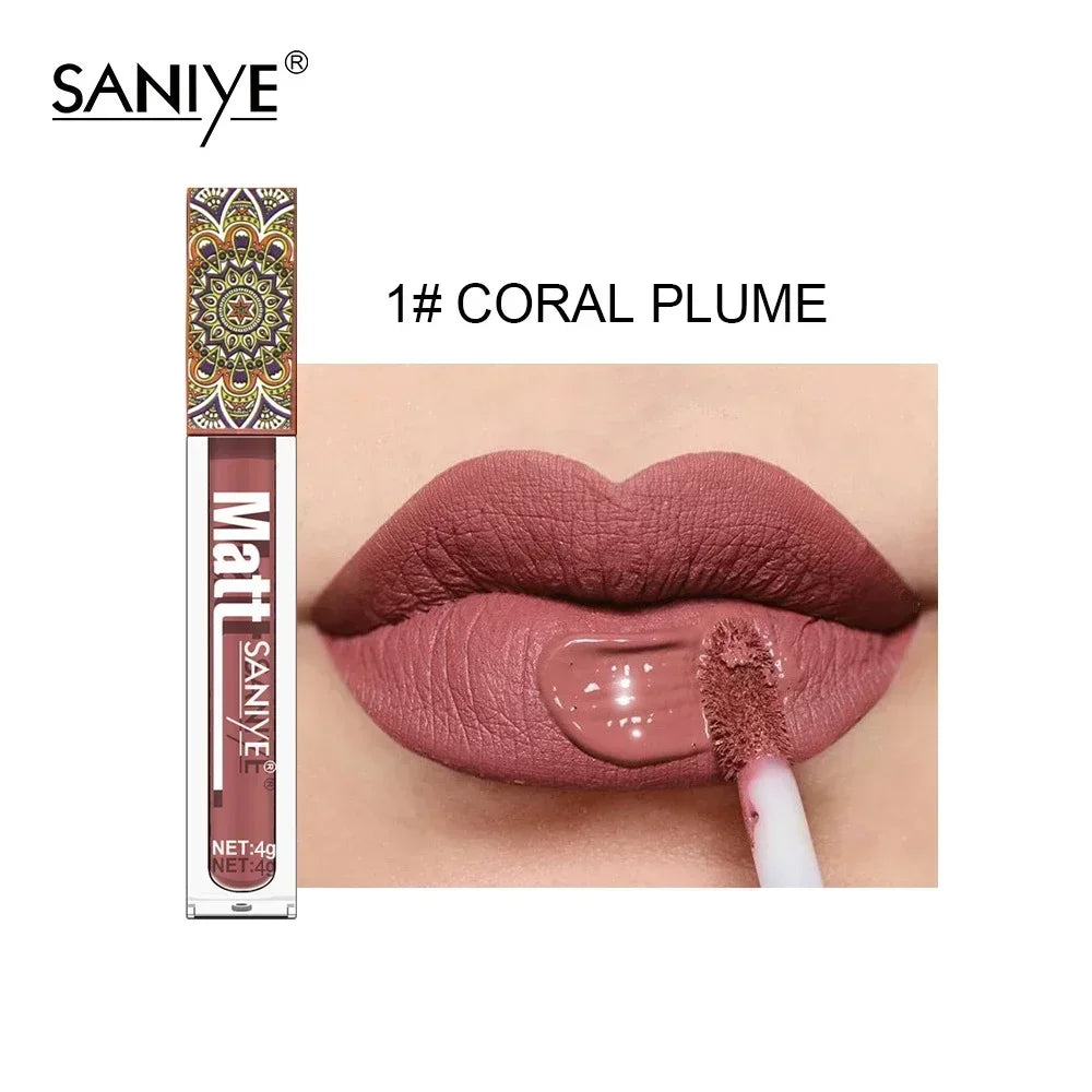 1PCS Waterproof Matte Nude Lip Gloss Brown Nude Pigment Dark Red Long Lasting Velvet Liquid Lipstick Women Makeup Lip Glaze