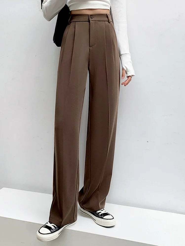 Casual High Waist Loose Wide Leg Pants for Women Spring Autumn New Female Floor-Length White Suits Pants Ladies Long Trousers