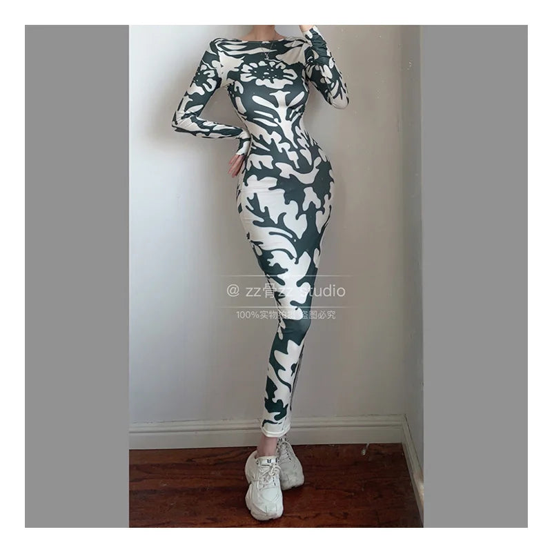 Winter New WOMENGAGA Sexy Backless Fashion Printing Elegant Skinny Slim Hip Maxi Dress Long Robe Hot Sexy Korean Women Top UC86 - Seprincess