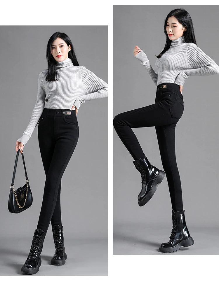 High Waisted Slim Small Leg Denim Jeans For Women New Black Gray High Stretch Pencil Pants Classic High Quality Brand