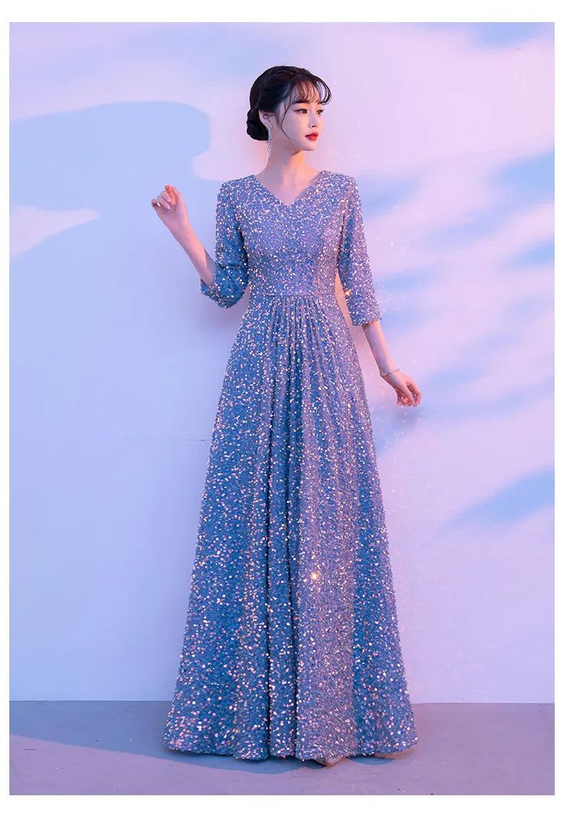 Chorus Costume Women's Banquet Piano Performance Wear Host Starry Sky Evening Long Dress Recitation Competition Clothing - Seprincess