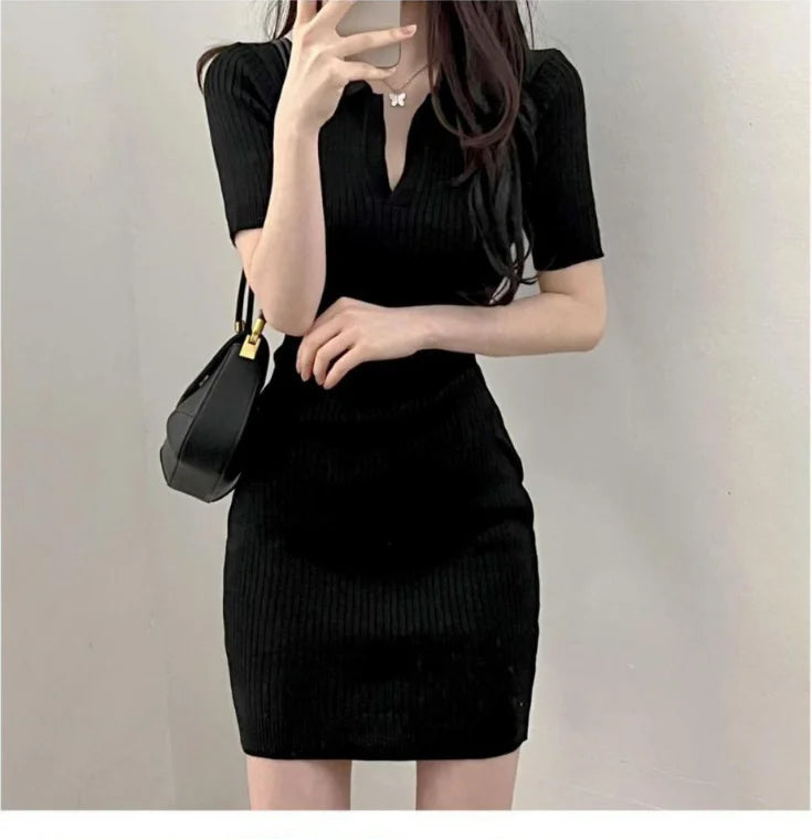 Summer Short Sleeve Dress Women Slim Knitting Female Clothes Streetwear Vacation Casual Soft Sweet Sexy Korea Fashion Dress 2024 - Seprincess