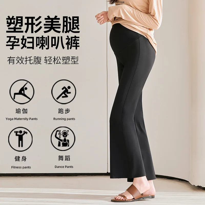 Solid Color Maternity Leggings Adjustable Waist Pregnant Slim Women Trousers Ankle-length Abdominal Flares Casual Pants