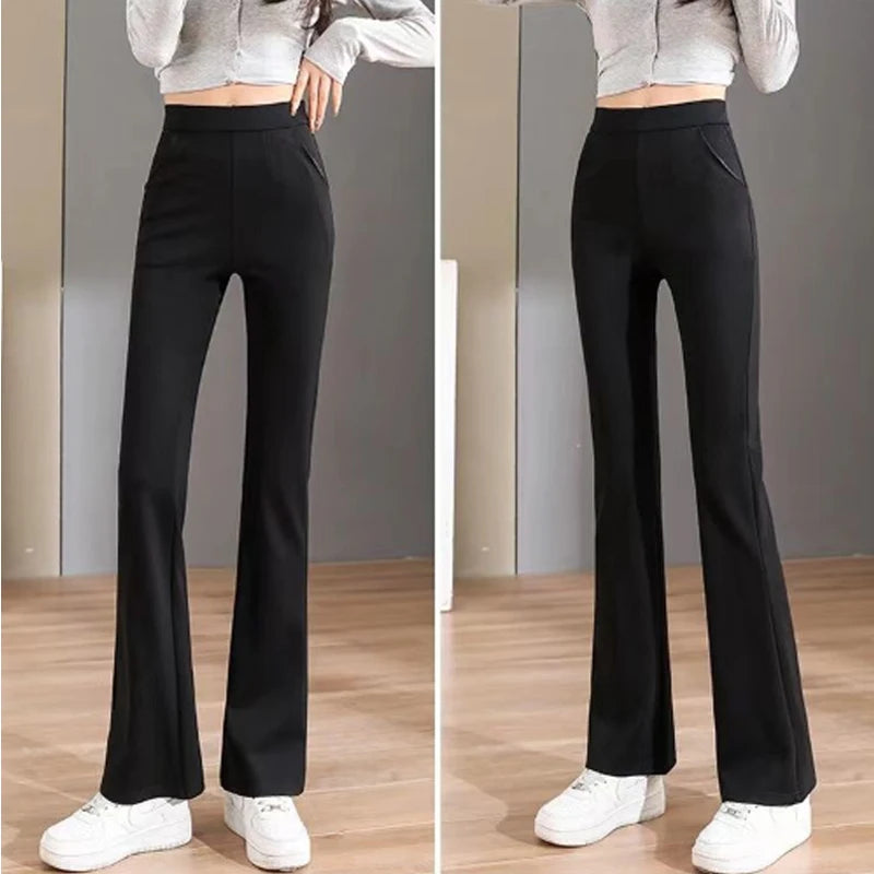 Fashion Black Thin Flare Pants Summer New High Waist Solid All-match Slim Plus Size Wide Leg Pants Casual Vintage Women Clothing