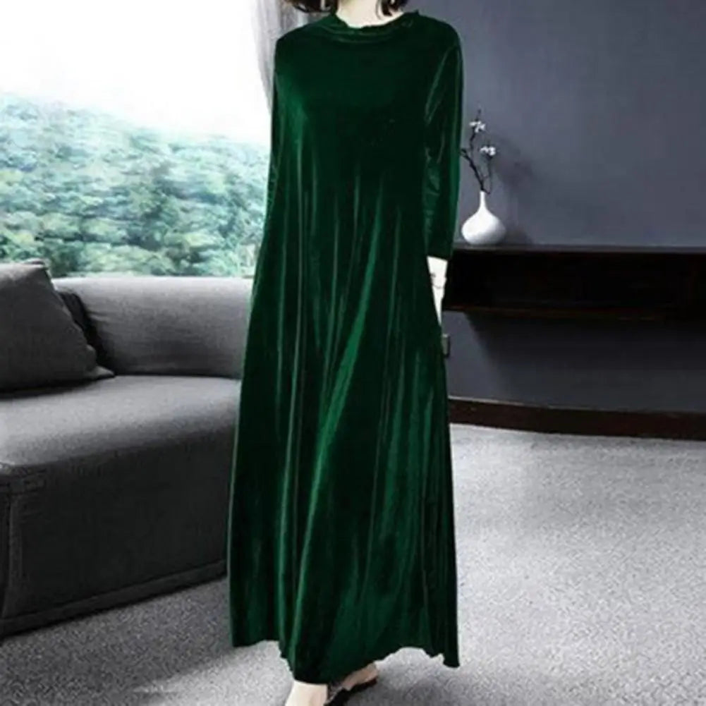 2024 Winter Women Turtleneck Long Maxi Velvet Dress, Elegant Long Sleeves Party Dress,Autumn Velour Dress - Seprincess