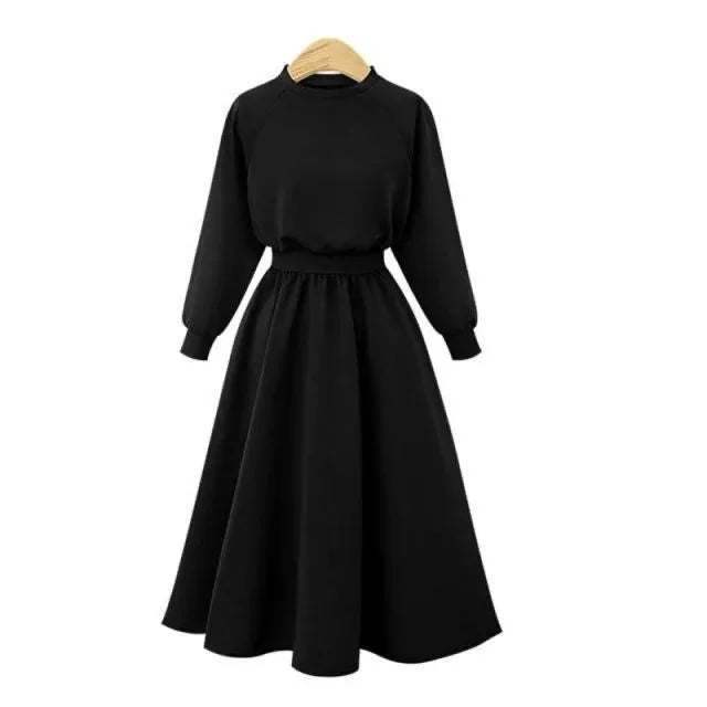 Women Long Sleeve Autumn Dress Casual Round Neck Elasticated Waist Korean Fashion Daily Wear Sweatshirts Dress Ladiea - Seprincess