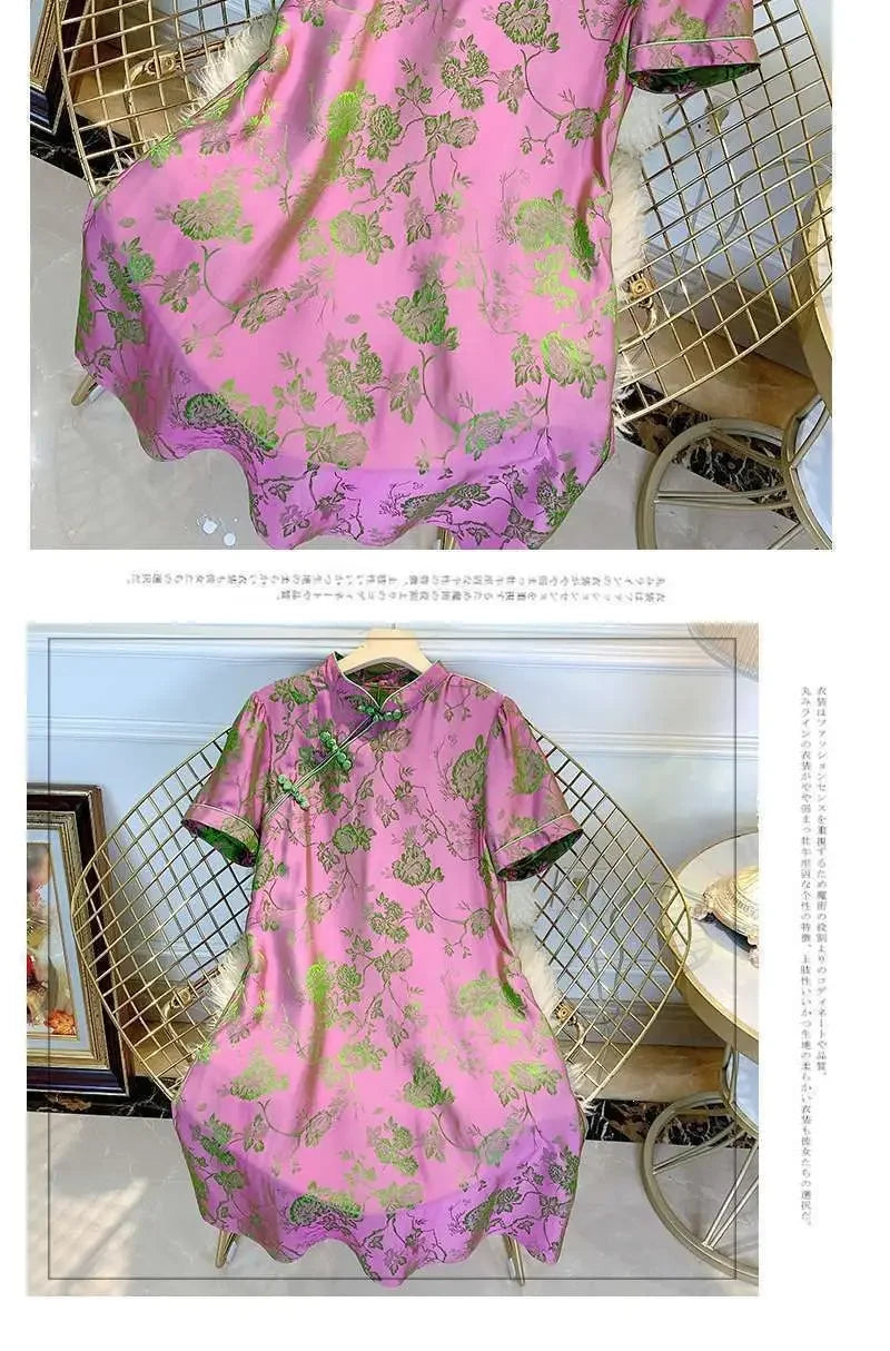 2023 New Improved Flower Printed Chinese Qipao Dress Spring Summer Short Sleeve Stand Collar Women Retro Fashion Cheongsam - Seprincess