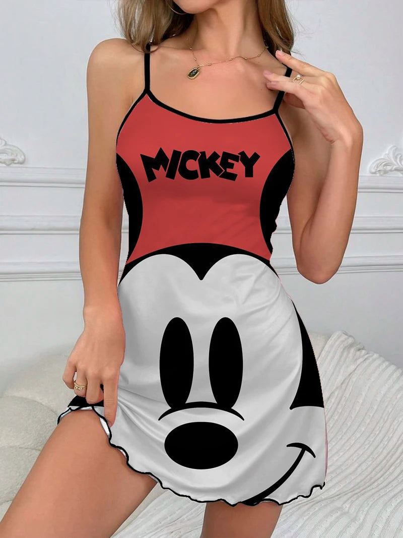 Sexy Dress Minnie Mouse Fashion Summer Dresses 2024 Disney Crew Neck Mickey Pajama Skirt Elegant Dresses for Women Lettuce Trim - Seprincess