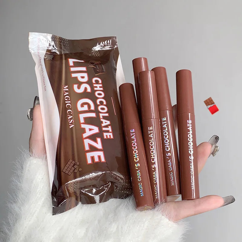 Chocolate Lip Glaze Set Velvet Matte Not Fade Long lasting Rich Cream Lipstick Milk Coffee Lip Color Women Makeup Lip Tint - Seprincess