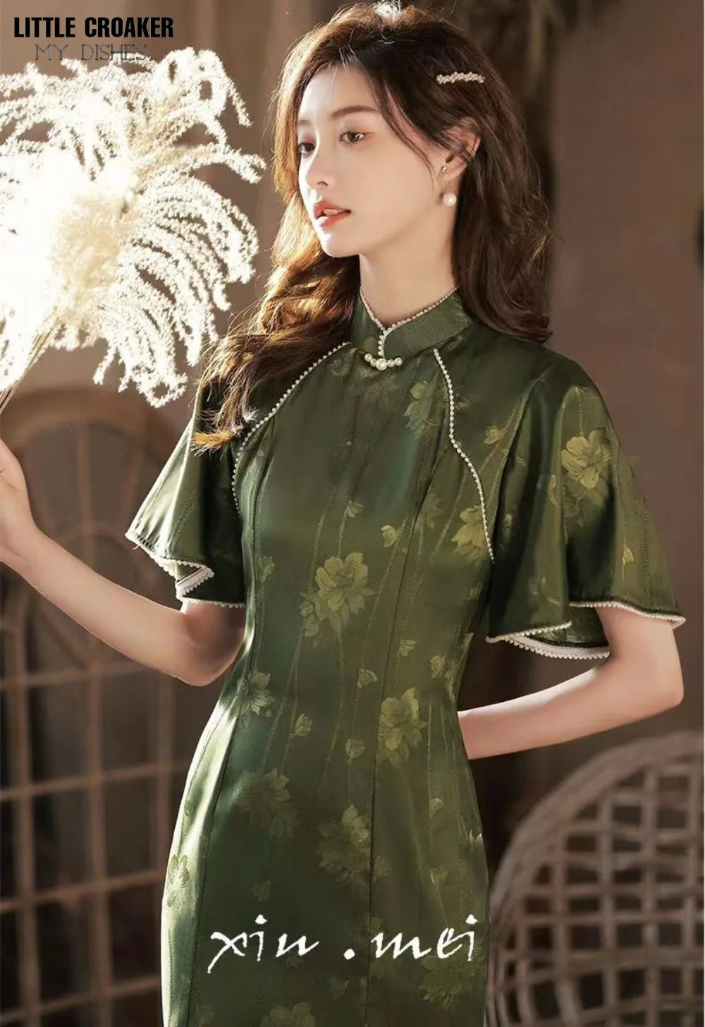 Cheongsam Dress Modern 2024 Women Improved Qipao New Long Waist Chinese Style Dress Sweet Green Chinese Dress Woman - Seprincess