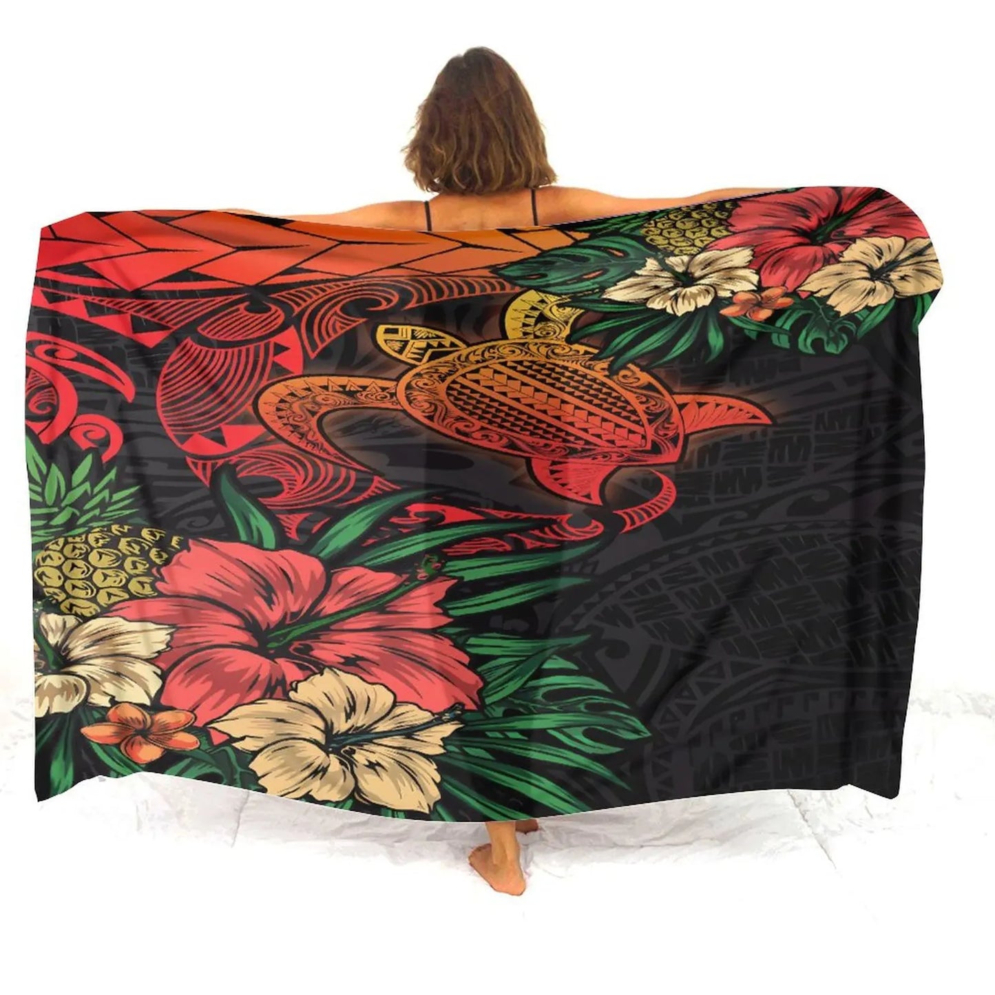 Beach Getaway Soft And Comfortable Sarong Hawaiian Turtle Pattern Custom Sarong Polynesian Art Print Design Beach Dress - Seprincess