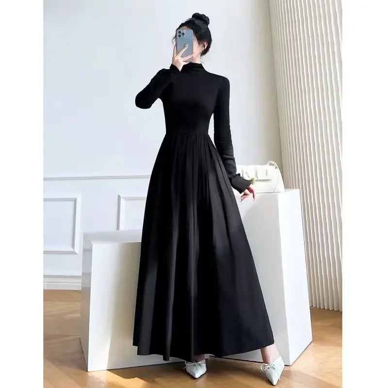 2024 New Slim Long Sleeve Elegant Dress Autumn Winter Thin Casual Temperament Pullovers Women's Clothing Office Lady Simplicity - Seprincess