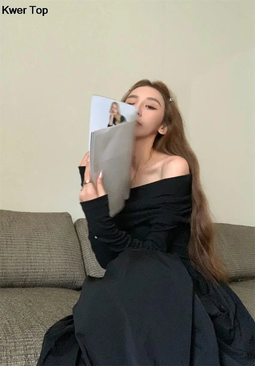 Y2k Fashion Evening Party Maxi White Dress Women Korean Off Shoulder Long Sleeve Birthday Robe Autumn Streetwear Corset Clothes - Seprincess