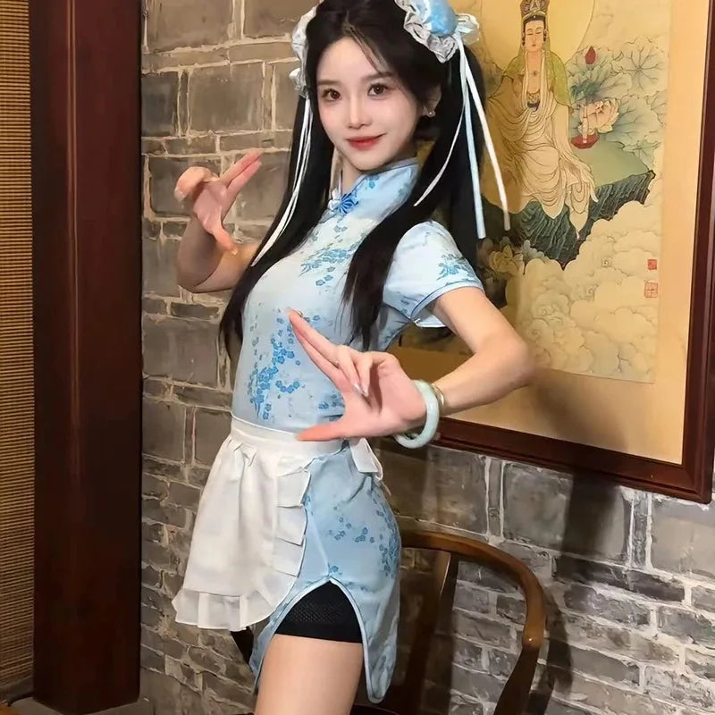 Sexy Chinese Women Cheongsam Cute Maid Role Play Outfit Apron Dress Uniform Kawaii Anime Little Chef Qipao Cosplay Costume - Seprincess