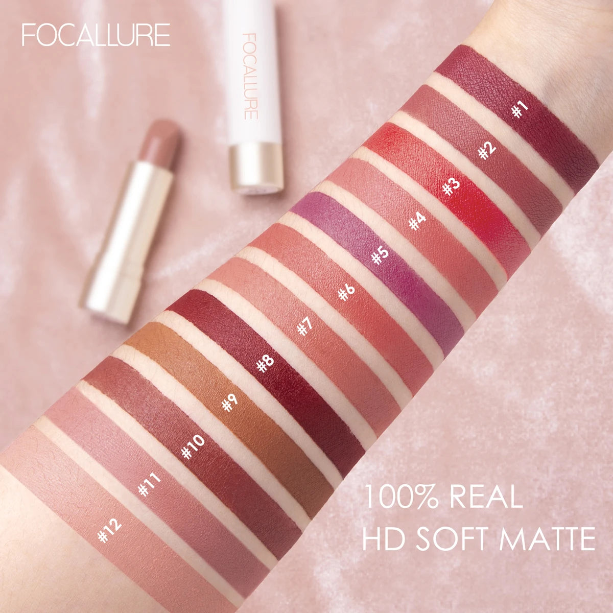 FOCALLURE 12 Colors Long-lasting Matte Lipbalm Waterproof Shimmer Lipstick Mental Glitter Lip Tint Cosmetics Makeup for Women - Seprincess