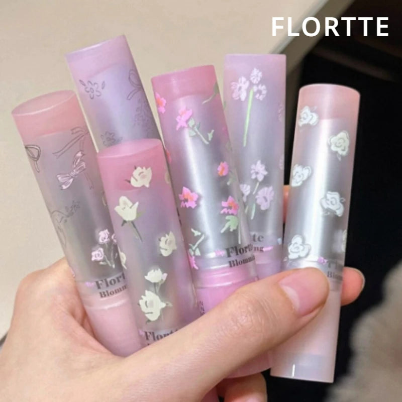 FLORTTE Lipstick Blooming Lovely Series Mirror Water Lip Glaze  Not Easy to Stick Cup Solid Lip Balm Cute Girls Makeup - Seprincess