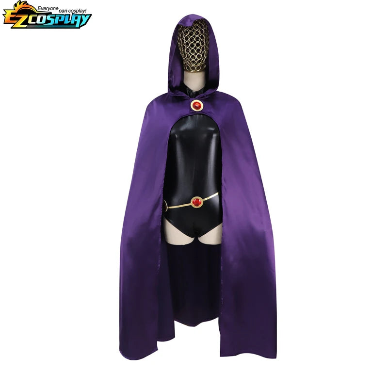 Teen Titans Raven Cosplay Costume Deluxe Jumpsuit Cloak Belt Suit Halloween Uniform for Women XS-3XL - Seprincess