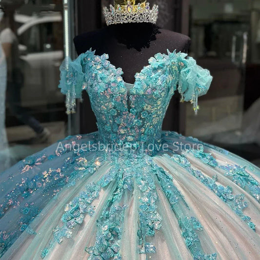 Angelsbridep Luxury Turquoise Ball Gown 15 Year Quinceanera Dresses With Tassel Sleeves Brithday Party Dress Vestidos De Fiesta - Seprincess