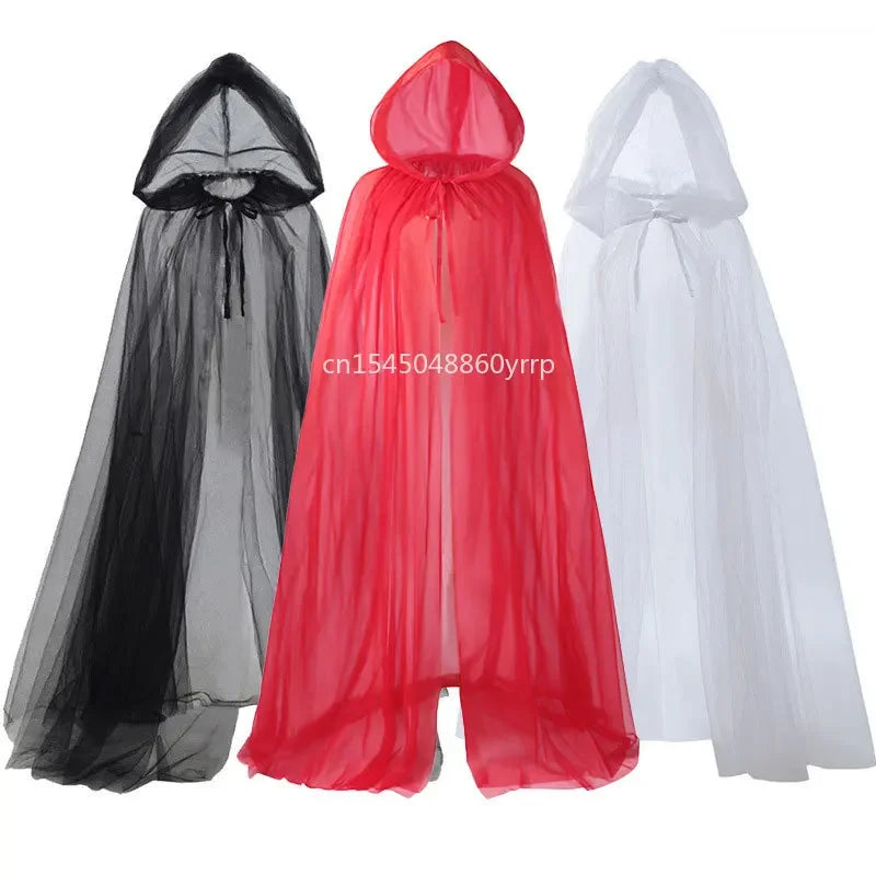 Women Medieval Fairy Shawl Cape Chiffon Gothic Wicca Robe Black White Cosplay Victorian Dress Cloak Halloween Costume for Women - Seprincess