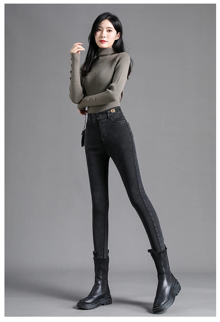 High Waisted Slim Small Leg Denim Jeans For Women New Black Gray High Stretch Pencil Pants Classic High Quality Brand