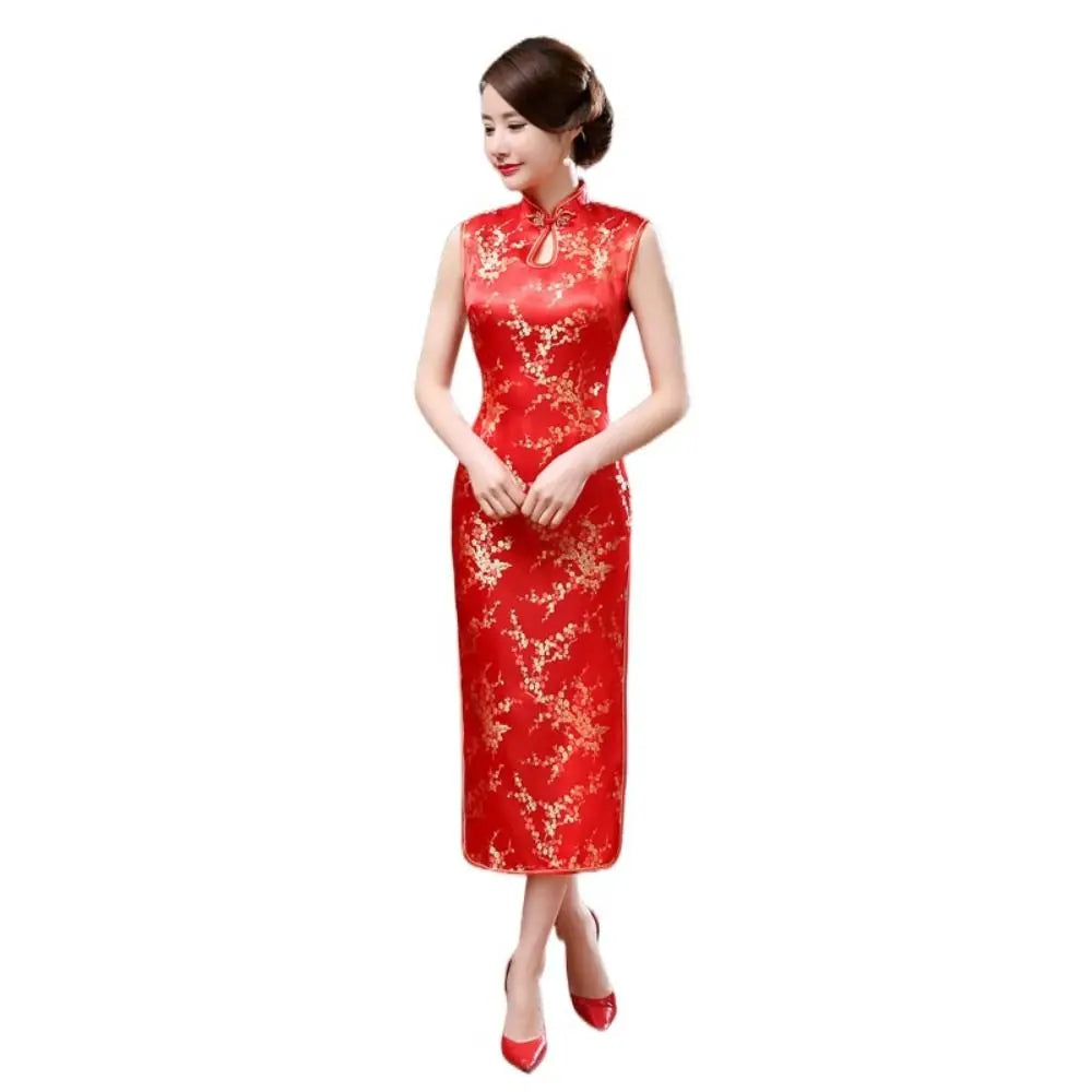 Floral Print Cheongsam Dresses Mandarin Collar Vintage Bodycon Dresses Maxi Chinese Style Chinese Qipao Evening Dress - Seprincess