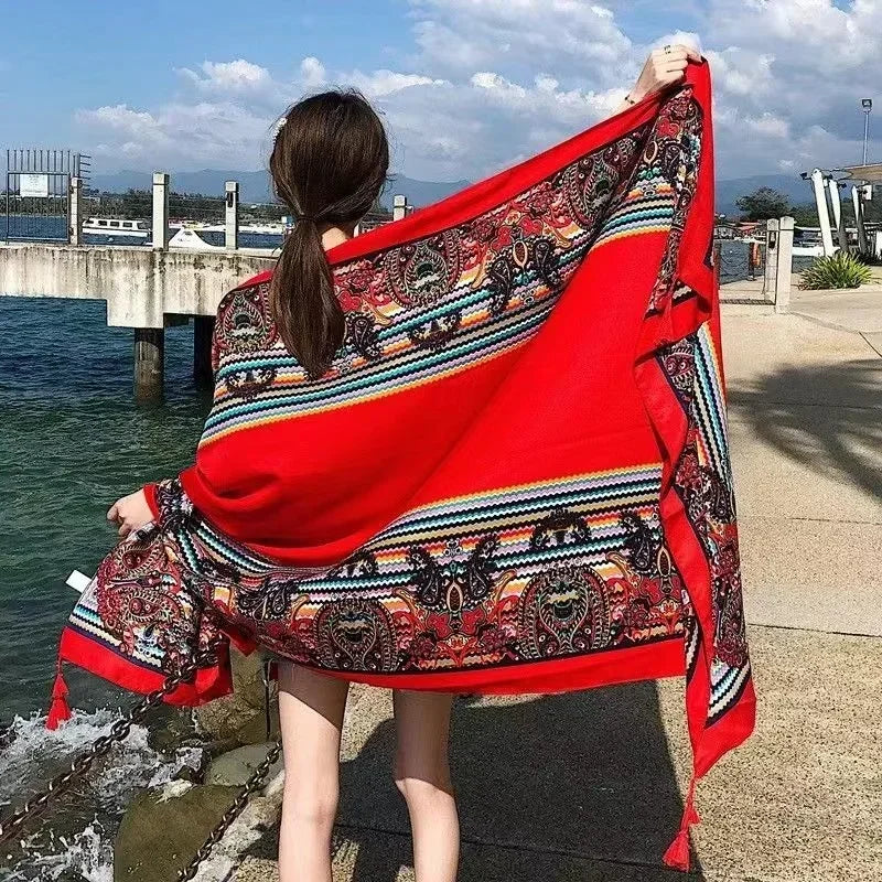 90x180cm Bikini Bathing Swimwear Cover Up Sarong Wrap Scarf Twill Cotton Pareo Beach Cover-Ups Women Large Beach Dress - Seprincess