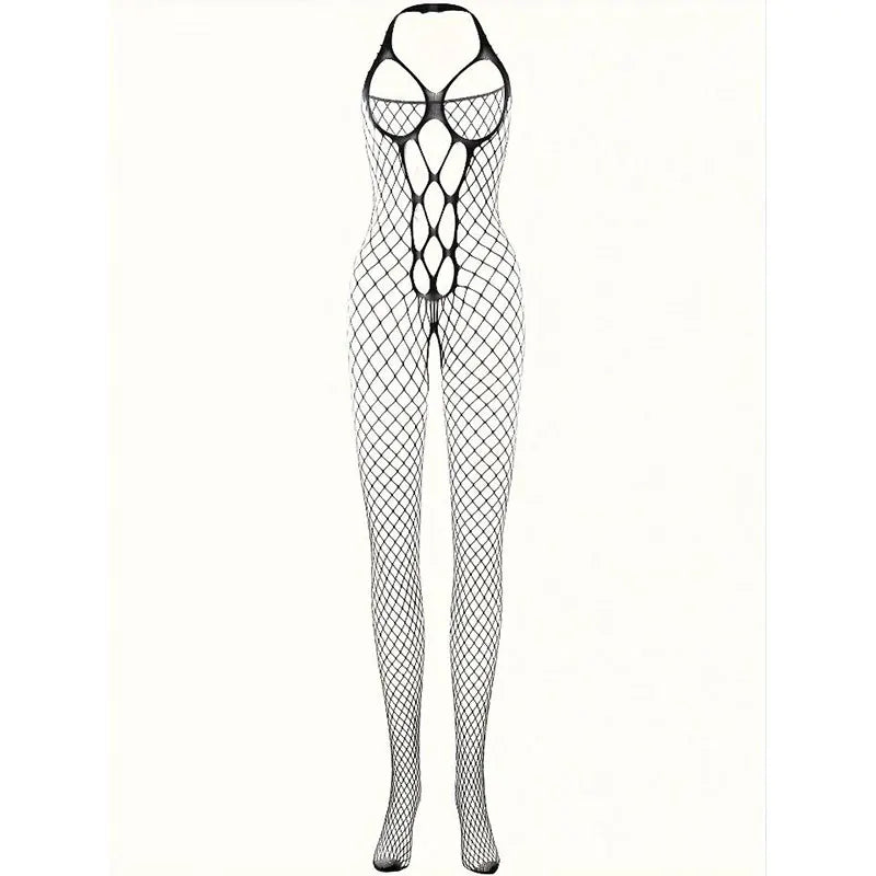 Exotic Crotchless Sexy Lingerie Fishnet Bodystocking Mesh Bodysuit Porno Costumes for Plus Size Women