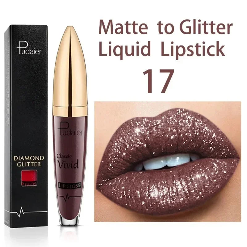 18 Colors Glitter Lip Gloss Waterproof Long Lasting Diamond Matte To Shimmer Metallic Liquid Lipstick Women Lips Makeup Cosmetic